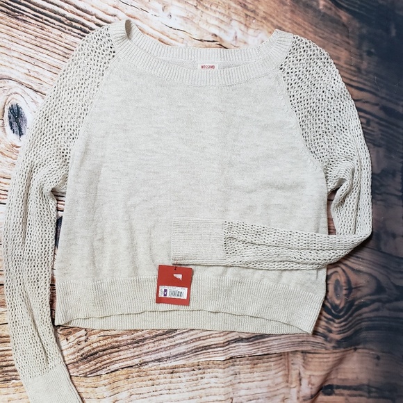 Mossimo Cropped Sweater Lightweight Top Net Sleeve - Picture 5 of 7